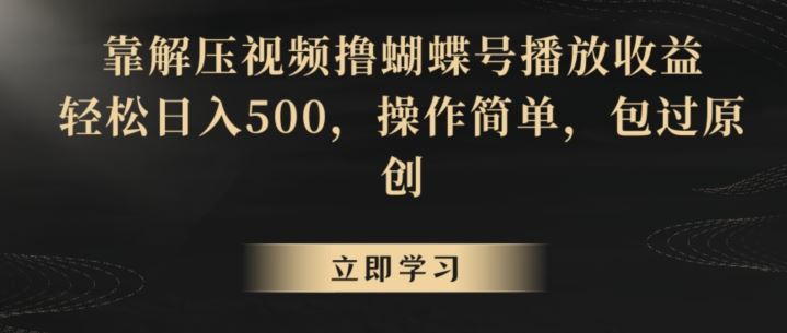 靠解压视频撸蝴蝶号播放收益，轻松日入500，操作简单，包过原创【揭秘】-巴七创客网