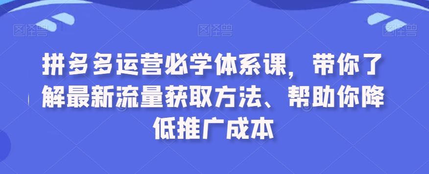 拼多多运营必学体系课，带你了解最新流量获取方法、帮助你降低推广成本-巴七创客网