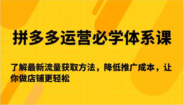 拼多多运营必学体系课-了解最新流量获取方法，降低推广成本，让你做店铺更轻松-巴七创客网