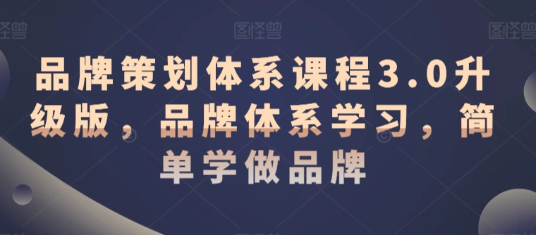 品牌策划体系课程3.0升级版，品牌体系学习，简单学做品牌-巴七创客网