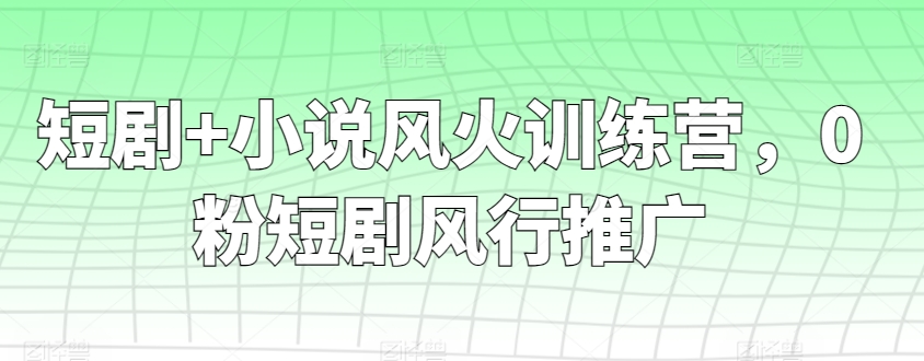 短剧+小说风火训练营，0粉短剧风行推广-巴七创客网