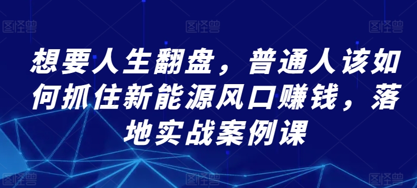 想要人生翻盘，普通人该如何抓住新能源风口赚钱，落地实战案例课-巴七创客网