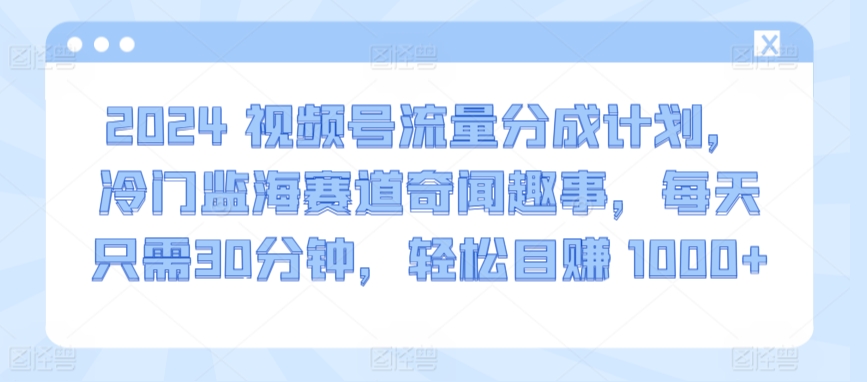 2024视频号流量分成计划，冷门监海赛道奇闻趣事，每天只需30分钟，轻松目赚 1000+-巴七创客网
