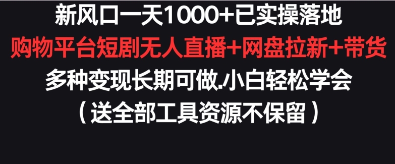 新风口一天1000+已实操落地购物平台短剧无人直播+网盘拉新+带货多种变现长期可做-巴七创客网