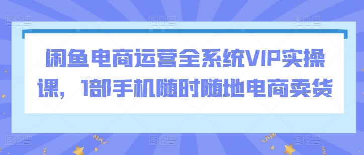 闲鱼电商运营全系统VIP实操课，1部手机随时随地电商卖货-巴七创客网