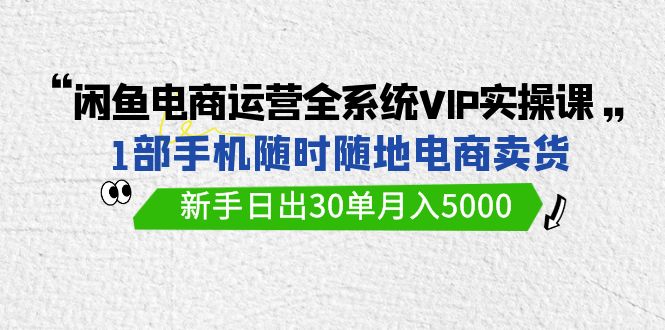 闲鱼电商运营全系统VIP实战课，1部手机随时随地卖货，新手日出30单月入5000-巴七创客网
