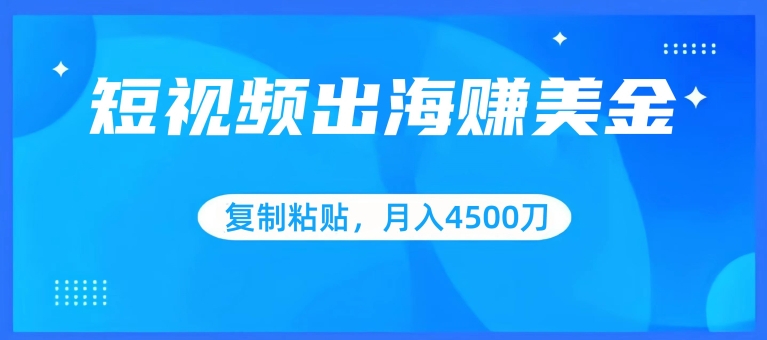 短视频出海赚美金，复制粘贴批量操作，小白轻松掌握，月入4500美刀-巴七创客网