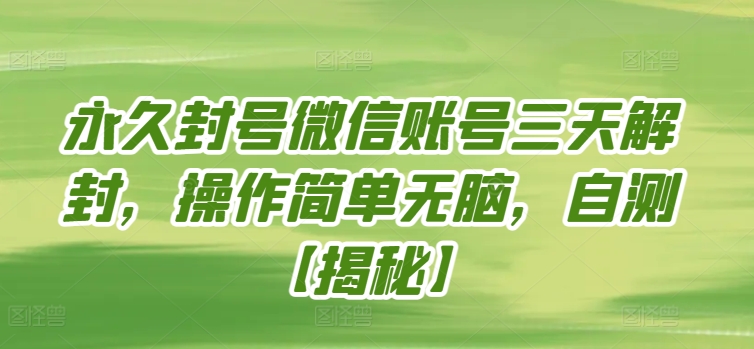 永久封号微信账号三天解封，操作简单无脑，自测-巴七创客网