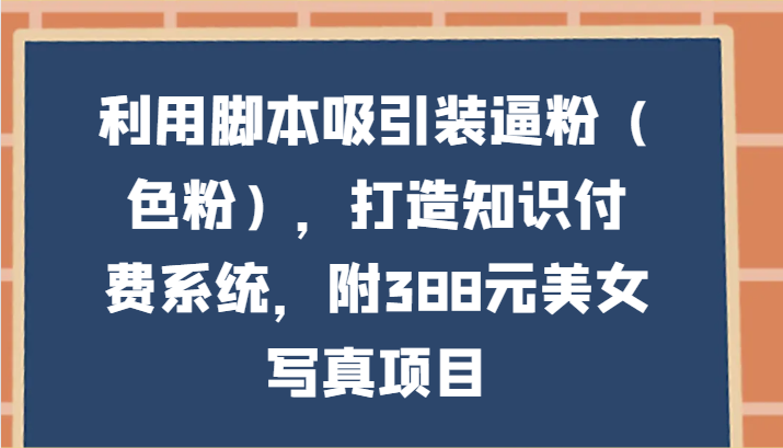利用脚本吸引装逼粉（色粉），打造知识付费系统，附388元美女写真项目-巴七创客网