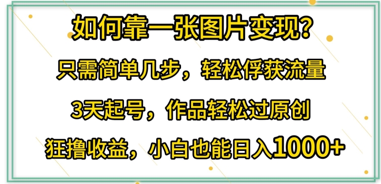 如何靠一张图片变现?只需简单几步，轻松俘获流量，3天起号，作品轻松过原创-巴七创客网