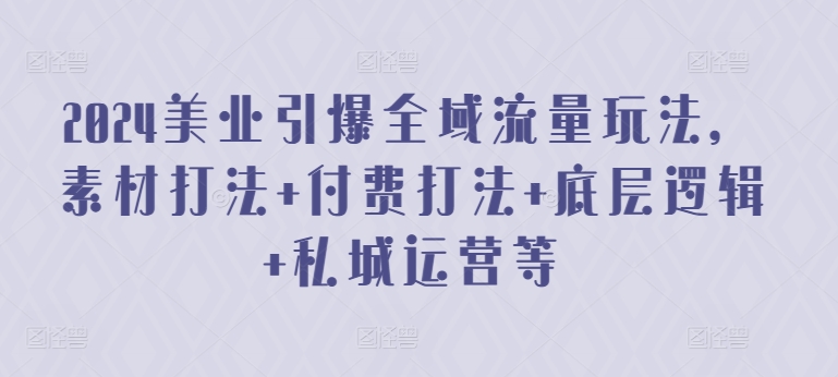 2024美业引爆全域流量玩法，素材打法 付费打法 底层逻辑 私城运营等-巴七创客网