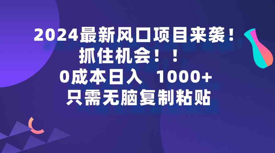 （9899期）2024最新风口项目来袭，抓住机会，0成本一部手机日入1000+，只需无脑复…-巴七创客网