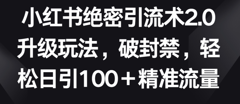 小红书绝密引流术2.0升级玩法，破封禁，轻松日引100+精准流量-巴七创客网