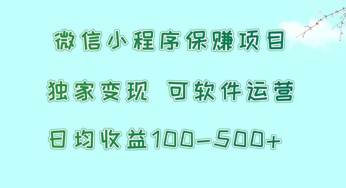 微信小程序保赚项目，日均收益100~500+，独家变现，可软件运营-巴七创客网