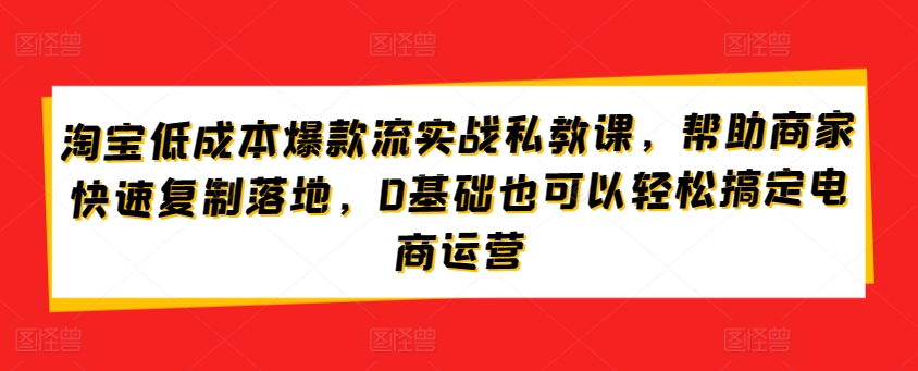 淘宝低成本爆款流实战私教课，帮助商家快速复制落地，0基础也可以轻松搞定电商运营-巴七创客网