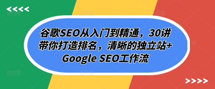 谷歌SEO从入门到精通，30讲带你打造排名，清晰的独立站+Google SEO工作流-巴七创客网