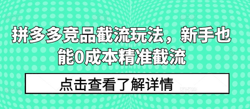 拼多多竞品截流玩法，新手也能0成本精准截流-巴七创客网