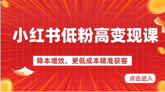 小红书低粉高变现课-降本增效，更低成本精准获客，小红书必爆的流量密码-巴七创客网