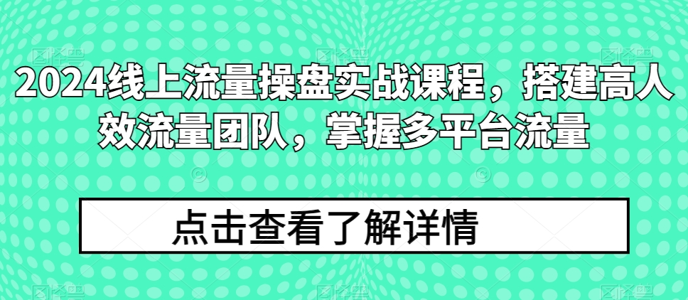 2024线上流量操盘实战课程，搭建高人效流量团队，掌握多平台流量-巴七创客网