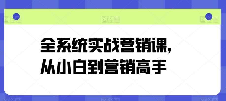 全系统实战营销课，从小白到营销高手-巴七创客网