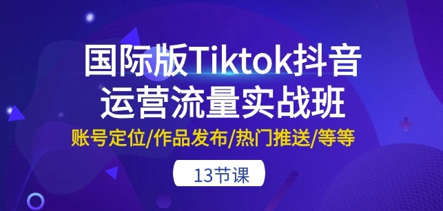国际版Tiktok抖音运营流量实战班：账号定位/作品发布/热门推送/等等-13节-巴七创客网