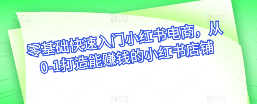 零基础快速入门小红书电商，从0-1打造能赚钱的小红书店铺-巴七创客网