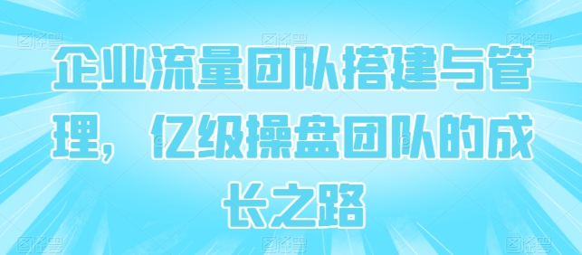 企业流量团队搭建与管理，亿级操盘团队的成长之路-巴七创客网