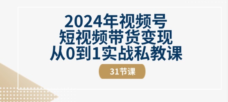 2024年视频号短视频带货变现从0到1实战私教课(31节视频课)-巴七创客网