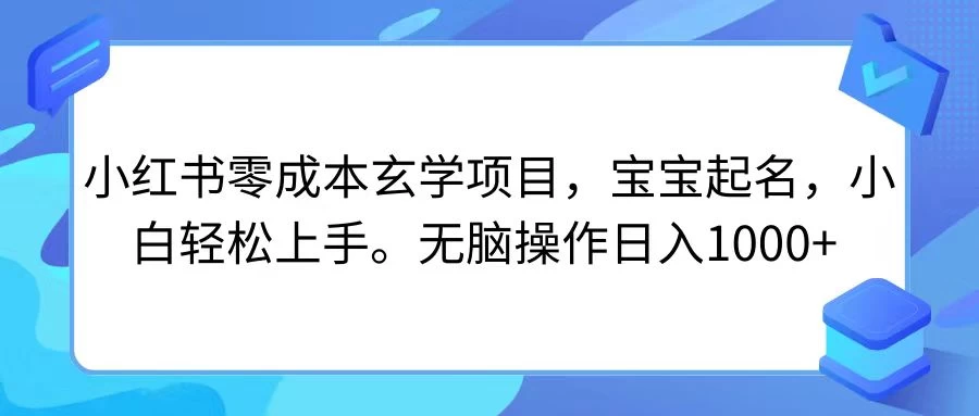 小红书零成本玄学项目，宝宝起名，小白轻松上手，无脑操作日入1000+-巴七创客网