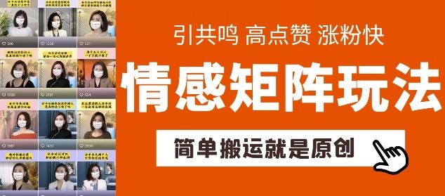 简单搬运，情感矩阵玩法，涨粉速度快，可带货，可起号【揭秘】-巴七创客网