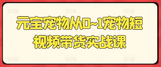 元宝宠物从0~1宠物短视频带货实战课-巴七创客网