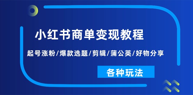 （11164期）小红书商单变现教程：起号涨粉/爆款选题/剪辑/蒲公英/好物分享/各种玩法-巴七创客网