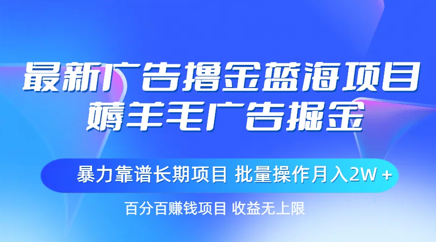 （11193期）最新广告撸金蓝海项目，薅羊毛广告掘金 长期项目 批量操作月入2W＋-巴七创客网