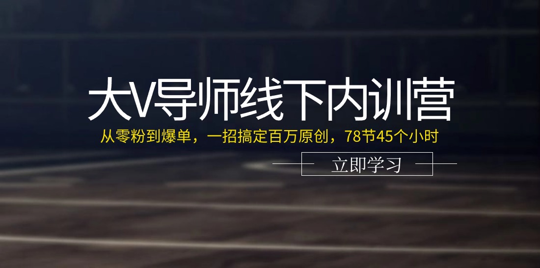大V导师线下内训营：从零粉到爆单，一招搞定百万原创（78节45个小时）-巴七创客网