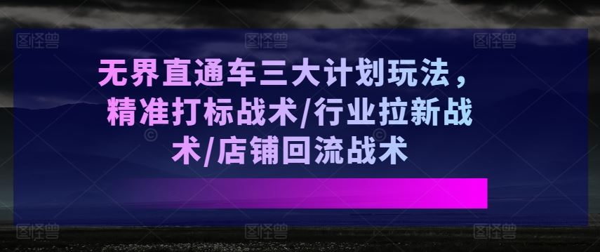 无界直通车三大计划玩法，精准打标战术/行业拉新战术/店铺回流战术-巴七创客网
