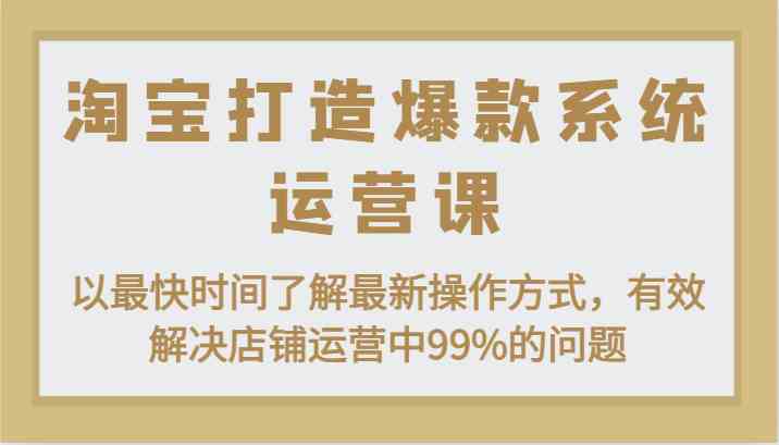 淘宝打造爆款系统运营课：以最快时间了解最新操作方式，有效解决店铺运营中99%的问题-巴七创客网