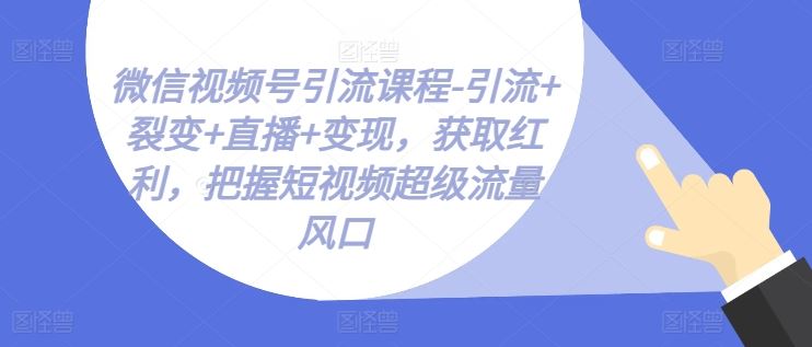 微信视频号引流课程-引流+裂变+直播+变现，获取红利，把握短视频超级流量风口-巴七创客网