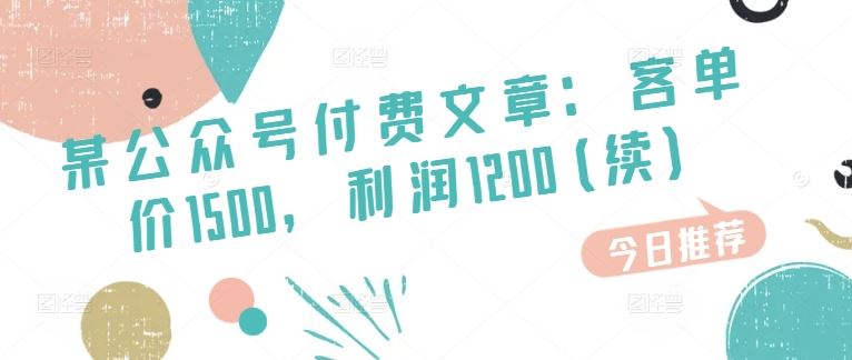 某公众号付费文章：客单价1500，利润1200(续)，市场几乎可以说是空白的-巴七创客网