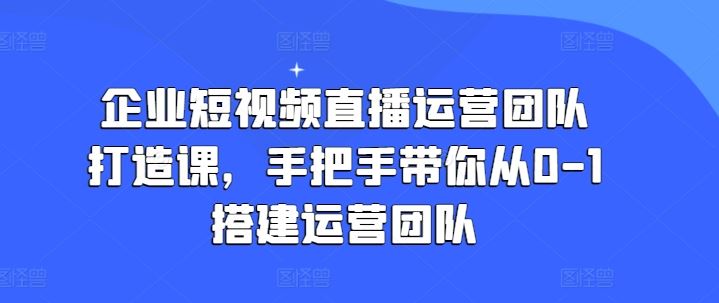企业短视频直播运营团队打造课，手把手带你从0-1搭建运营团队-巴七创客网