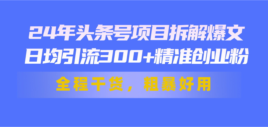 （11397期）24年头条号项目拆解爆文，日均引流300+精准创业粉，全程干货，粗暴好用-巴七创客网