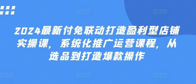 2024最新付免联动打造盈利型店铺实操课，​系统化推广运营课程，从选品到打造爆款操作-巴七创客网