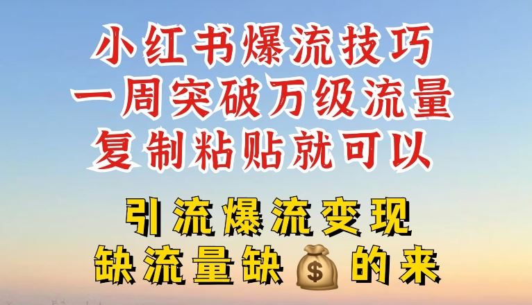 小红书爆流技巧，一周突破万级流量，复制粘贴就可以，引流爆流变现【揭秘】-巴七创客网