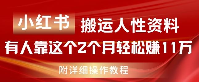 小红书搬运人性资料，有人靠这个2个月轻松赚11w，附教程【揭秘】-巴七创客网