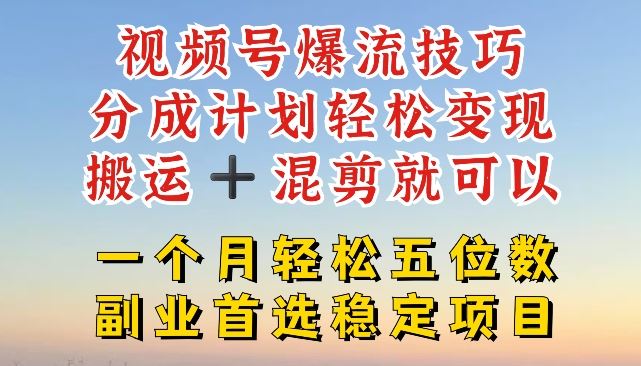 视频号爆流技巧，分成计划轻松变现，搬运 +混剪就可以，一个月轻松五位数稳定项目【揭秘】-巴七创客网