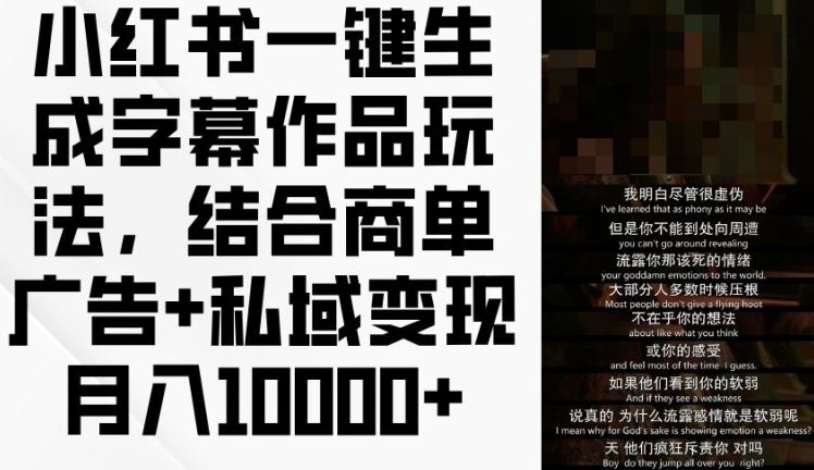 小红书一键生成字幕作品玩法，结合商单广告+私域变现月入1w+【揭秘】-巴七创客网