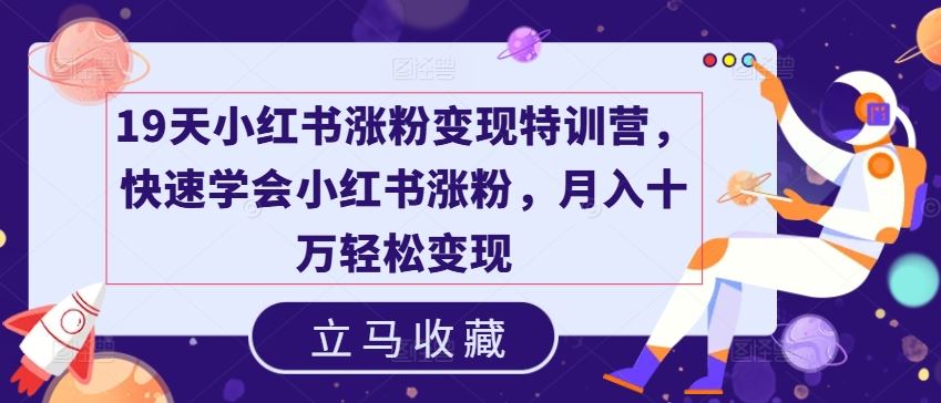 19天小红书涨粉变现特训营，快速学会小红书涨粉，月入十万轻松变现-巴七创客网