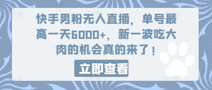 快手男粉无人直播，单号最高一天6000+，新一波吃大肉的机会真的来了-巴七创客网