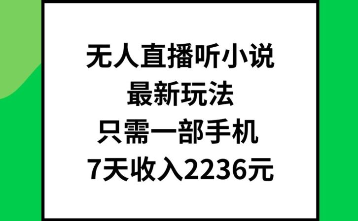 无人直播听小说最新玩法，只需一部手机，7天收入2236元【揭秘】-巴七创客网