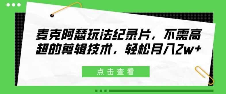 麦克阿瑟玩法纪录片，不需高超的剪辑技术，轻松月入2w+【揭秘】-巴七创客网