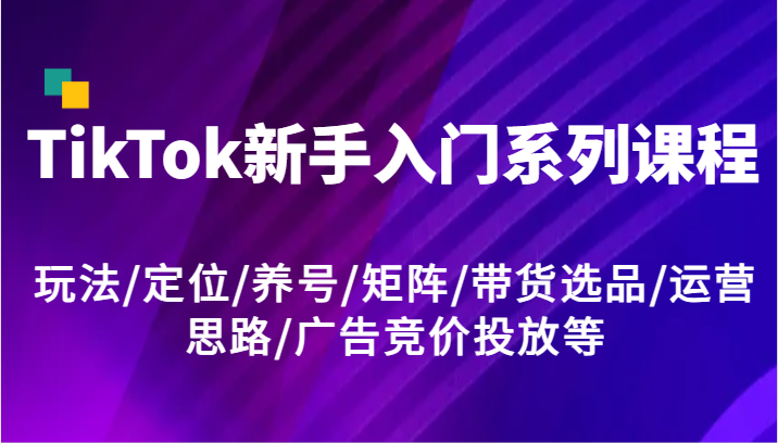 TikTok新手入门系列课程，玩法/定位/养号/矩阵/带货选品/运营思路/广告竞价投放等-巴七创客网